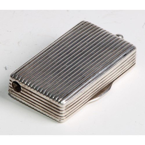 1142 - An Austrian silver rectangular vesta case, reeded overall, hinged cover, wick compartment with rowel... 