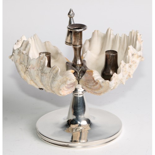 1193 - An unusual George III silver conchological chamberstick, incorporating a pair of exotic sea shells, ... 