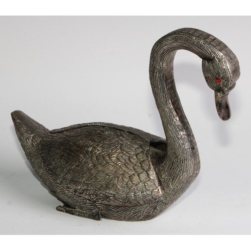 831 - A substantial silver plated table centre vase, as a swan, the articulated wings enclosing a posy hol... 