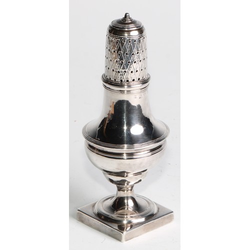 937 - A George III silver pear shaped pepper, 14cm high, Crispin Fuller, London 1797