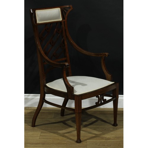 2324 - An Arts & Crafts London satinwood crossbanded mahogany open armchair, by Cornelius V. Smith, stamped... 