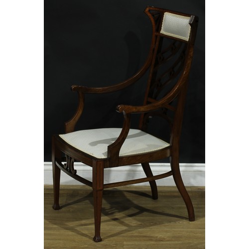 2324 - An Arts & Crafts London satinwood crossbanded mahogany open armchair, by Cornelius V. Smith, stamped... 