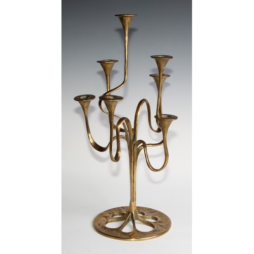 1693 - A Jugendstil or Art Nouveau style brass seven-light candelabrum, possibly Bäckhaus Solingen, sinuous... 