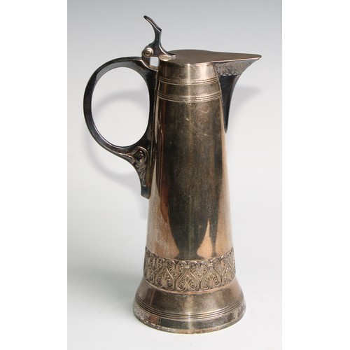 2611 - A W.M.F. Art Nouveau Jugendstil silver plated claret jug, Ginkgo design, of spreading cylindrical fo... 