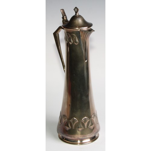 2608 - A W.M.F. Art Nouveau Jugendstil silver plated claret jug, Ginkgo design, of spreading cylindrical fo... 