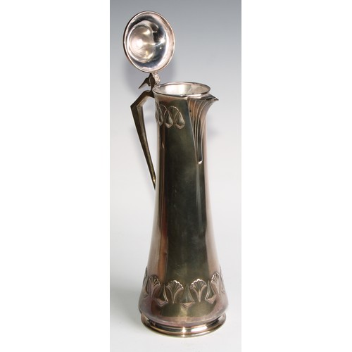 2608 - A W.M.F. Art Nouveau Jugendstil silver plated claret jug, Ginkgo design, of spreading cylindrical fo... 