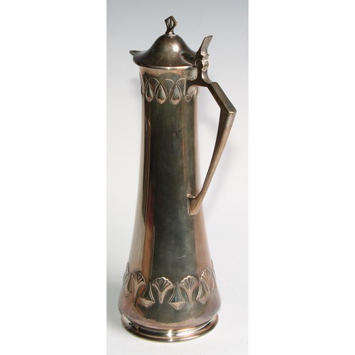 2608 - A W.M.F. Art Nouveau Jugendstil silver plated claret jug, Ginkgo design, of spreading cylindrical fo... 