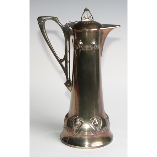 2609 - A W.M.F. Art Nouveau Jugendstil silver plated claret jug, Ginkgo design, of spreading cylindrical fo... 