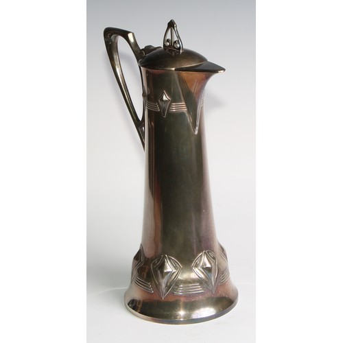 2609 - A W.M.F. Art Nouveau Jugendstil silver plated claret jug, Ginkgo design, of spreading cylindrical fo... 