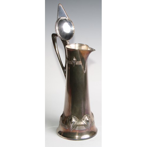 2609 - A W.M.F. Art Nouveau Jugendstil silver plated claret jug, Ginkgo design, of spreading cylindrical fo... 