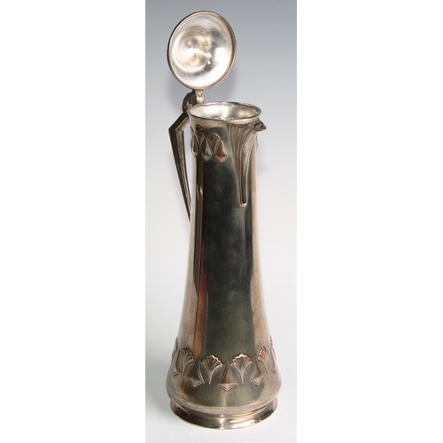 2610 - A W.M.F. Art Nouveau Jugendstil silver plated claret jug, Ginkgo design, of spreading cylindrical fo... 