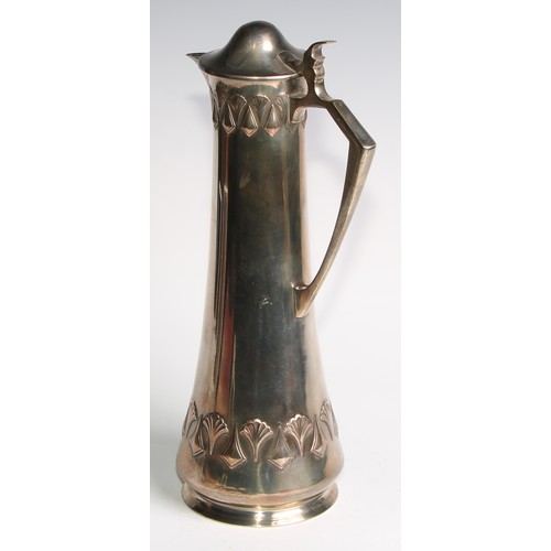 2610 - A W.M.F. Art Nouveau Jugendstil silver plated claret jug, Ginkgo design, of spreading cylindrical fo... 