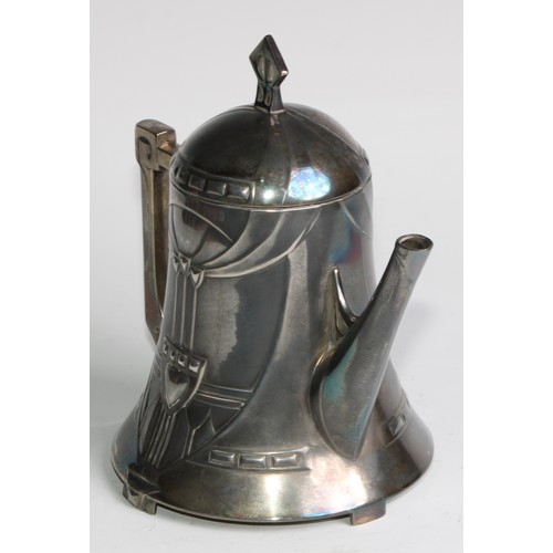 2612 - A W.M.F. Art Nouveau Jugendstil silver plated teapot, Ginkgo design, of spreading cylindrical form, ... 