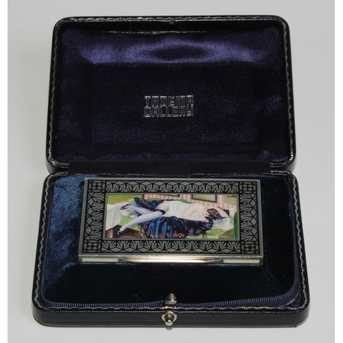 1143 - An early 20th century Continental silver and enamel rectangular erotic snuff box, hinged cover decor... 