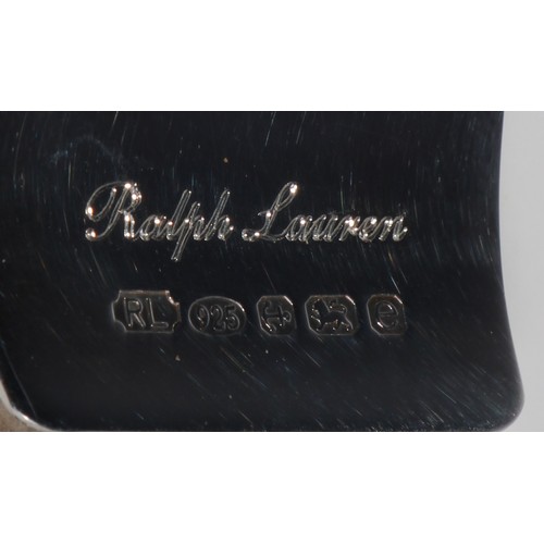 1226 - Ralph Lauren - an Elizabeth II silver money clip, 5cm long, Birmingham 2004, drawstring case