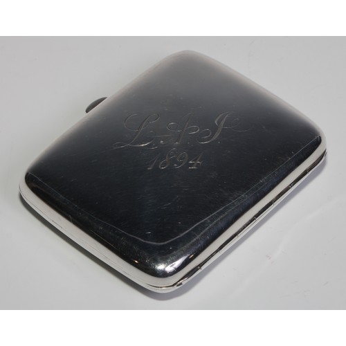 1083 - A Victorian silver and enamel rounded rectangular cigarette case, hinged cover decorated with a hors... 