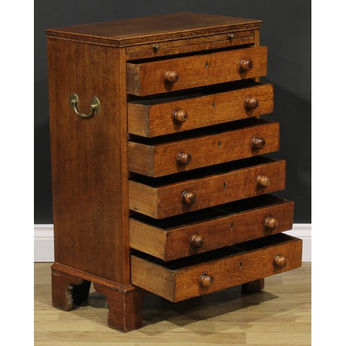 2659 - An Arts & Crafts period oak collector’s specimen chest, rectangular top above a slide and six long d... 