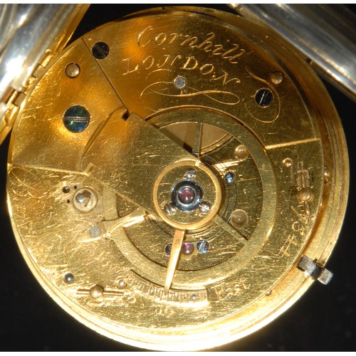 1260 - A George III silver open face pocket watch, by Barraud's, Cornhill, 4.5cm dial inscribed with Roman ... 