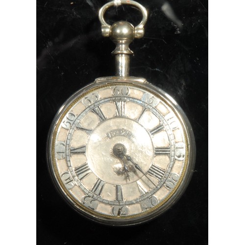 1277 - An 18th century silver pair case pocket watch, by William Post, London Bridge, 4cm silver dial chase... 