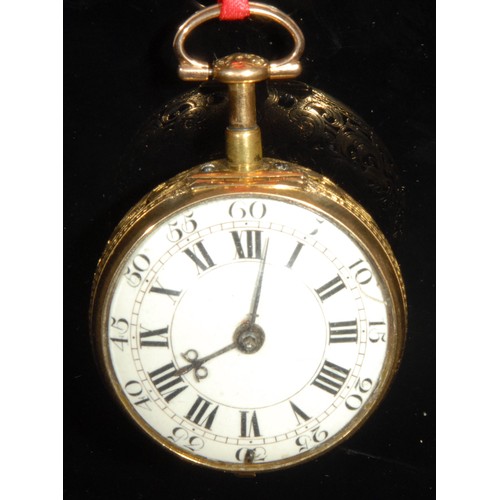 1278 - An early 18th century 18ct gold repeating pair case pocket watch, by James Snelling, London, 3.5cm w... 