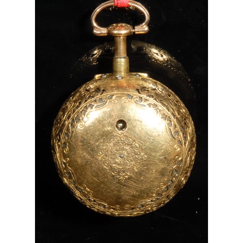 1278 - An early 18th century 18ct gold repeating pair case pocket watch, by James Snelling, London, 3.5cm w... 