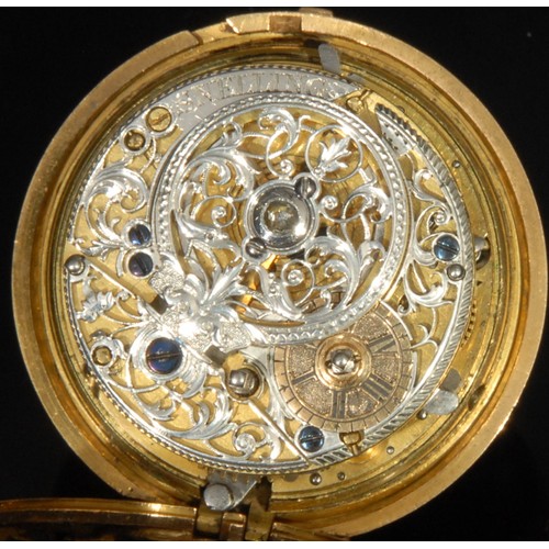 1278 - An early 18th century 18ct gold repeating pair case pocket watch, by James Snelling, London, 3.5cm w... 