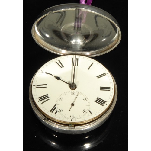 1273 - A silver pair case pocket watch, by John Parr, Liverpool, 4.5cm dial inscribed with Roman numerals, ... 