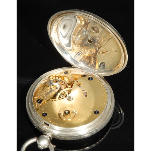 1280 - An silver open face pocket watch, Tremont, Boston, 4.5cm dial inscribed with Roman numerals, subsidi... 