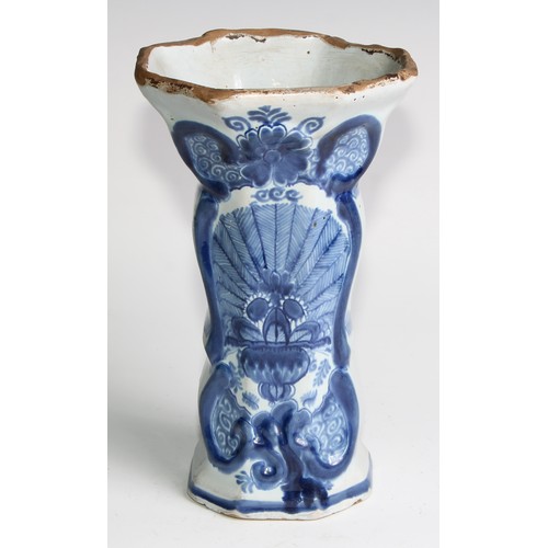 290 - A Delftware five piece garniture, boldly decorated in underglaze blue, the largest 36cm high (5)