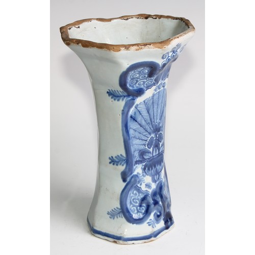 290 - A Delftware five piece garniture, boldly decorated in underglaze blue, the largest 36cm high (5)