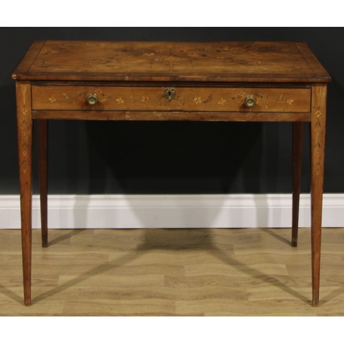 1617 - A 19th century mahogany and marquetry side table, rectangular top inlaid with an urn and flowering l... 