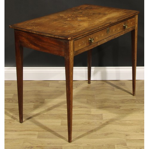 1617 - A 19th century mahogany and marquetry side table, rectangular top inlaid with an urn and flowering l... 