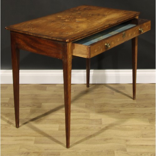 1617 - A 19th century mahogany and marquetry side table, rectangular top inlaid with an urn and flowering l... 