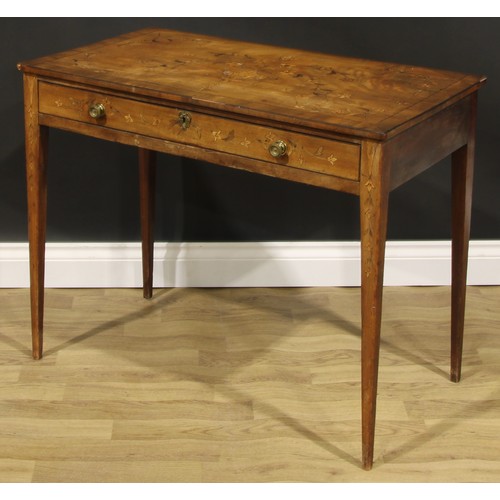 1617 - A 19th century mahogany and marquetry side table, rectangular top inlaid with an urn and flowering l... 