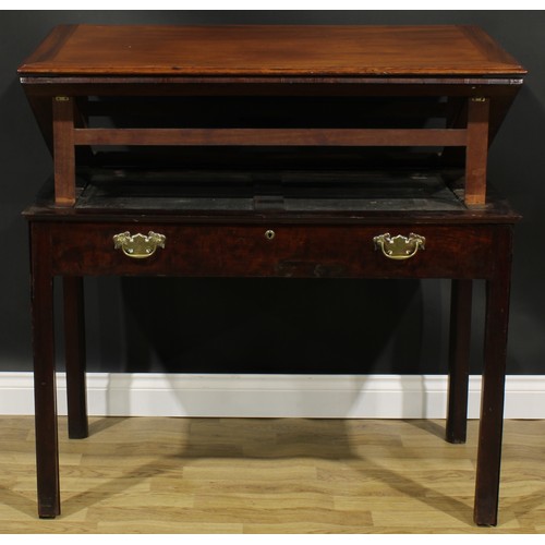 1797 - A George III mahogany double-rise architect’s table, rectangular top height and angle adjustable on ... 