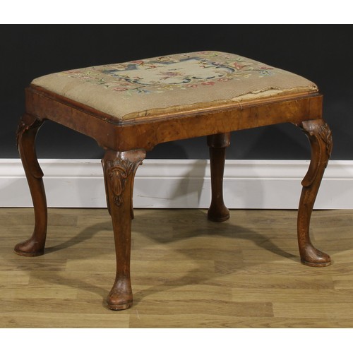 2106 - A George II Revival walnut and beech stool, drop-in seat, cabriole legs, pad feet, 43cm high, 58cm w... 