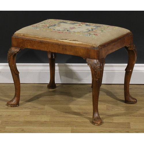 2106 - A George II Revival walnut and beech stool, drop-in seat, cabriole legs, pad feet, 43cm high, 58cm w... 