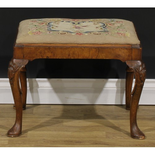 2106 - A George II Revival walnut and beech stool, drop-in seat, cabriole legs, pad feet, 43cm high, 58cm w... 