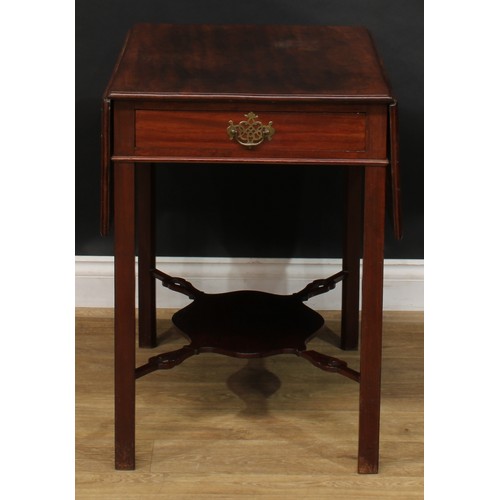 1698 - A 19th century mahogany Pembroke table, rectangular top with moulded edge and fall leaves above a si... 