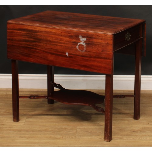 1698 - A 19th century mahogany Pembroke table, rectangular top with moulded edge and fall leaves above a si... 