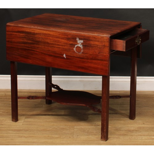 1698 - A 19th century mahogany Pembroke table, rectangular top with moulded edge and fall leaves above a si... 