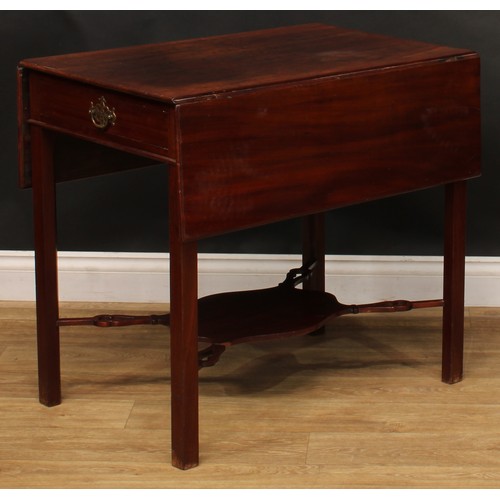 1698 - A 19th century mahogany Pembroke table, rectangular top with moulded edge and fall leaves above a si... 