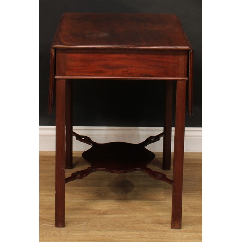 1698 - A 19th century mahogany Pembroke table, rectangular top with moulded edge and fall leaves above a si... 