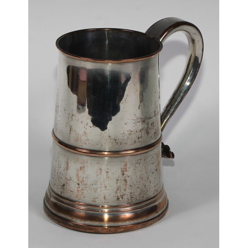 809 - A George III Old Sheffield plate mug, three-quarter girdle, scroll handle with heart shaped terminal... 