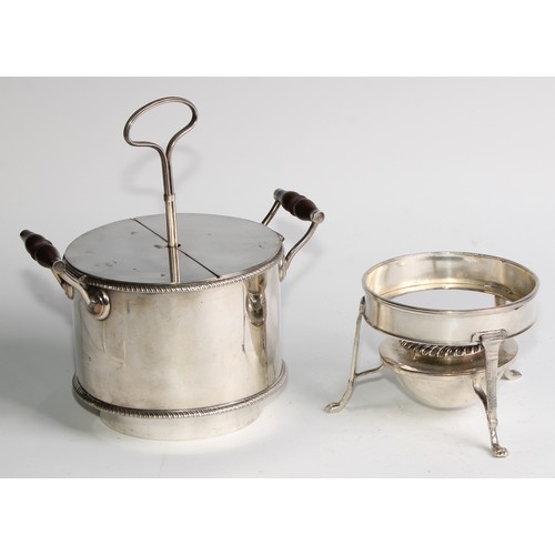 808 - A George III Old Sheffield Plate circular egg boiler, hinged twin-covers enclosing a four-section fr... 