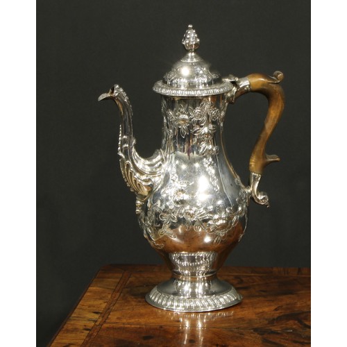 A George III Old Sheffield Plate baluster coffee pot, chased with ...