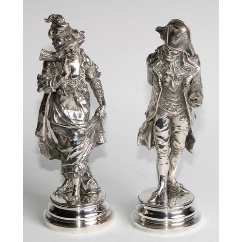 1769 - Antonio Pandiani (Italian 1838 - 1928), after, a pair of silvered figures, of a lady and gentleman i... 