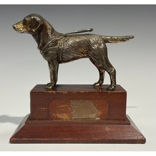 2095 - A pair of silvered models or car mascots, as dogs, by Louis Lejeune Ltd, mahogany plinths, 16cm high