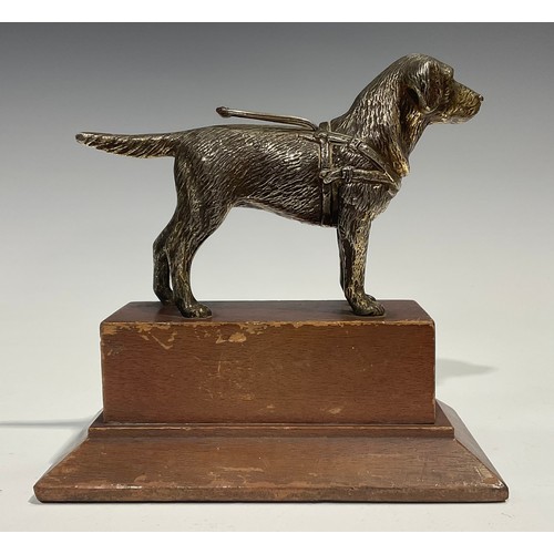 2095 - A pair of silvered models or car mascots, as dogs, by Louis Lejeune Ltd, mahogany plinths, 16cm high