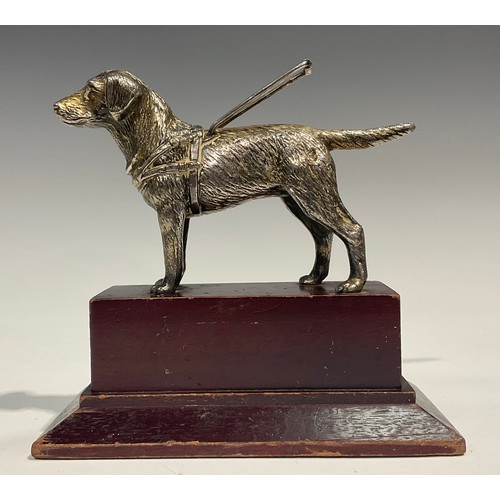 2095 - A pair of silvered models or car mascots, as dogs, by Louis Lejeune Ltd, mahogany plinths, 16cm high